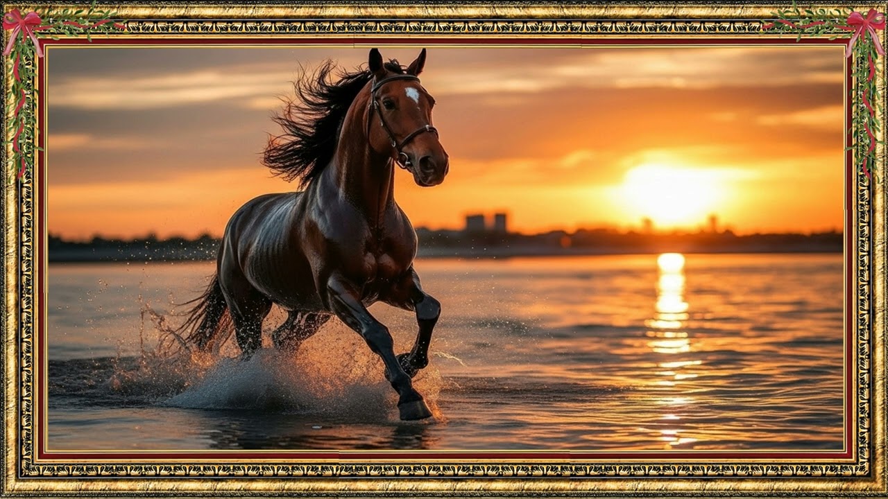 Vintage Television Frame Display | Beautiful Horses in Open Fields
