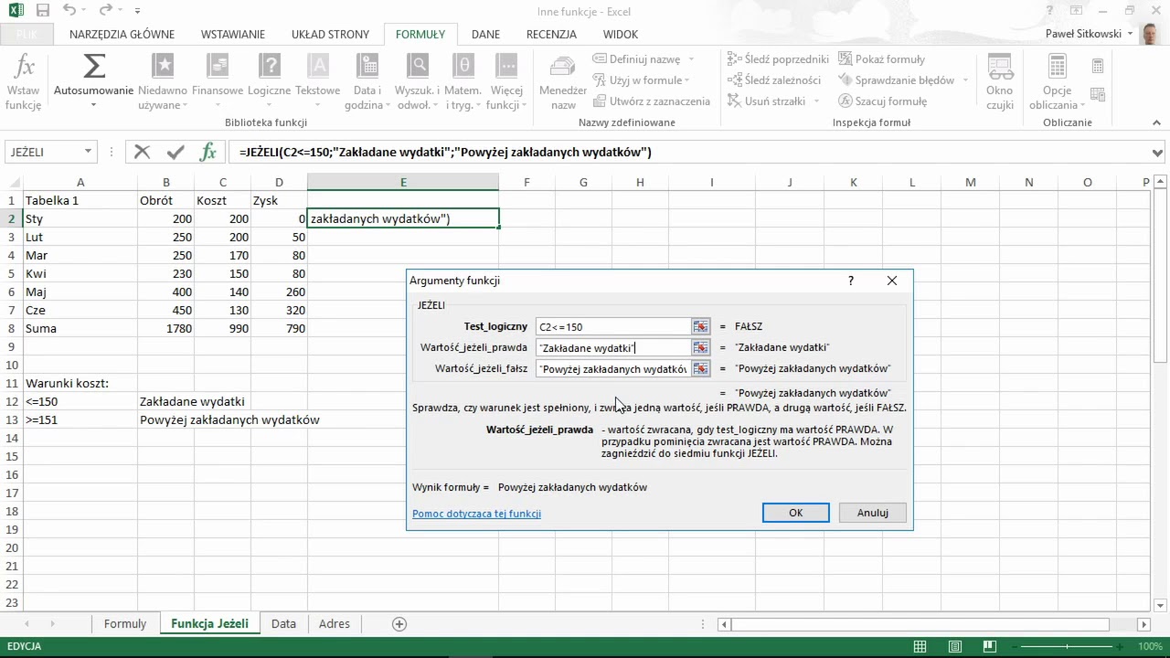 Inne funkcje - Kurs Excel od podstaw