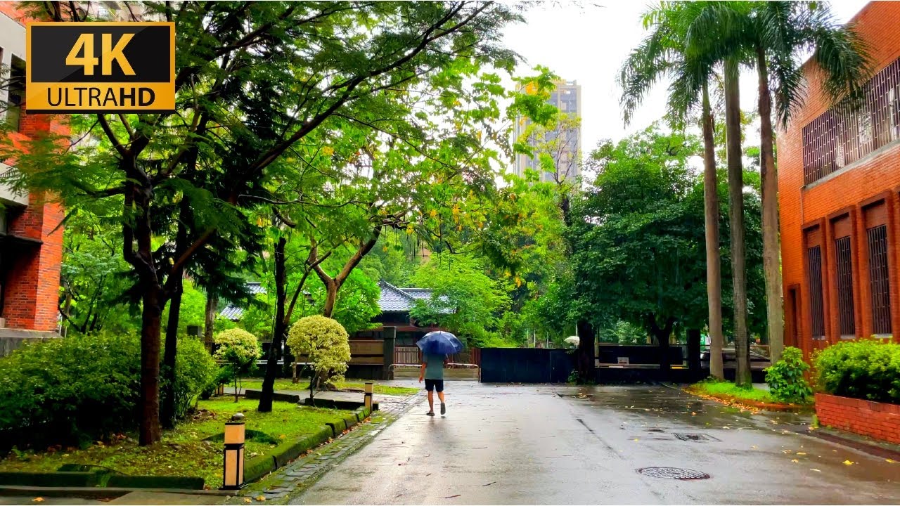 Walking in Thunderstorm in Taipei City (Rain, Thunder, City Ambience) - 4K ASMR
