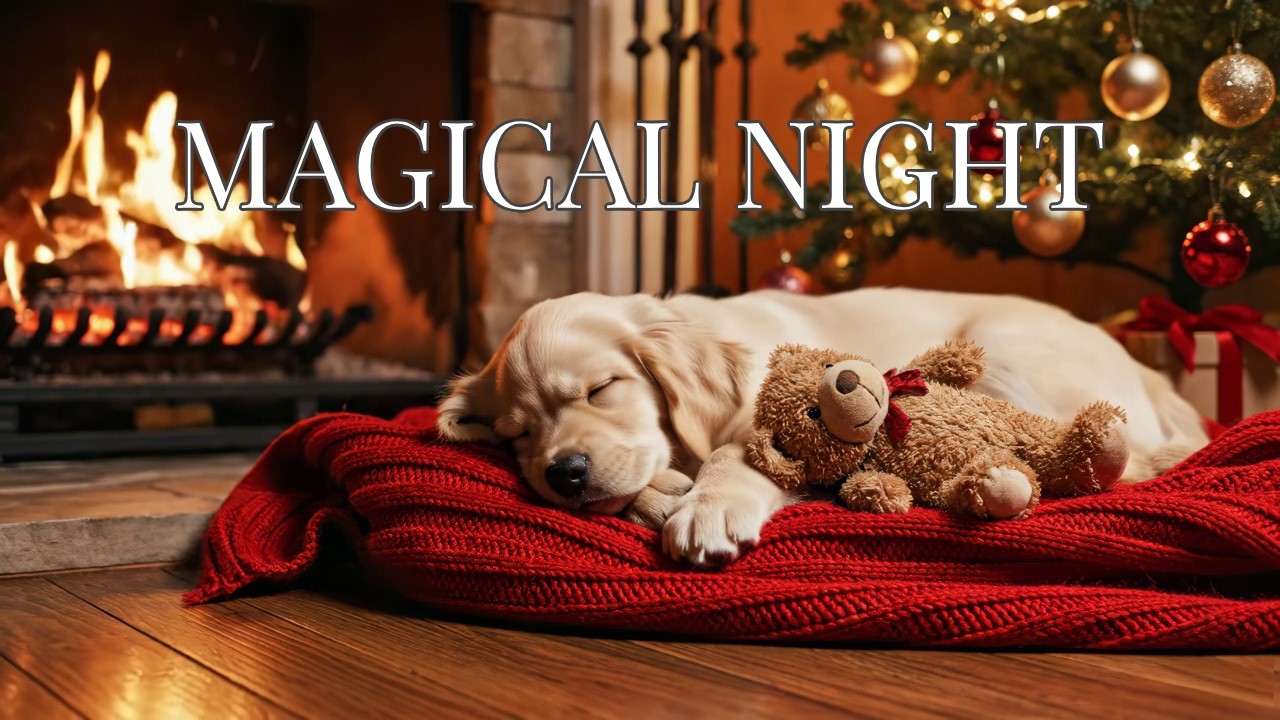 🔴 Magical Christmas Night: Cozy Fireplace Ambience & Puppy Music for Deep Mind Healing ✨🎄