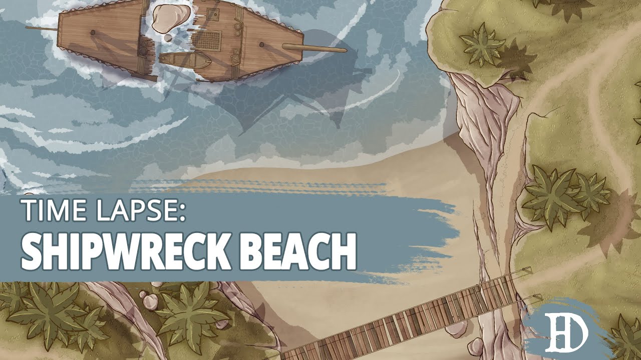 Drawing a  Battlemap - Time Lapse: Shipwreck Beach
