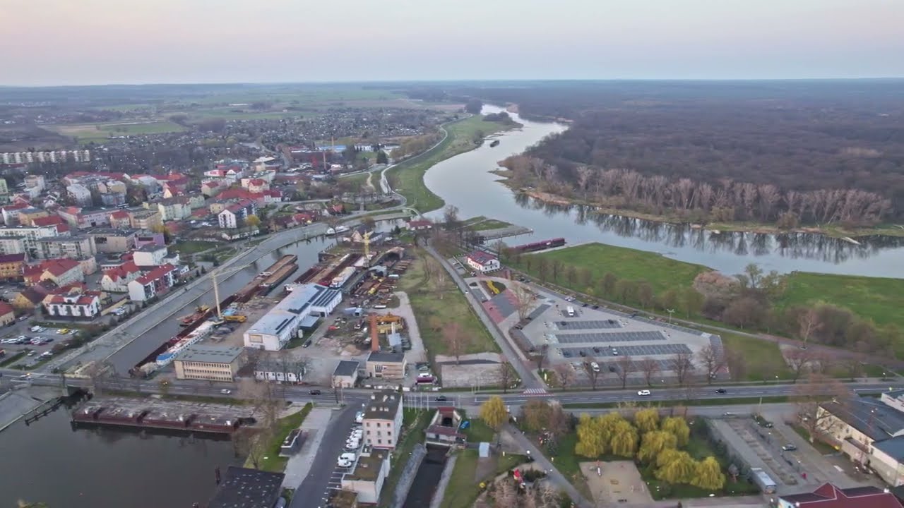 Nowa Sól nad Odrą z lotu ptaka i zachód słońca