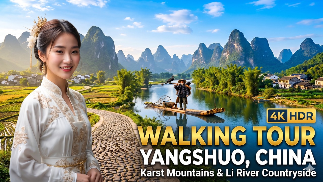 Yangshuo, China | 4K HDR Walking Tour through Karst Mountains & Li River Countryside