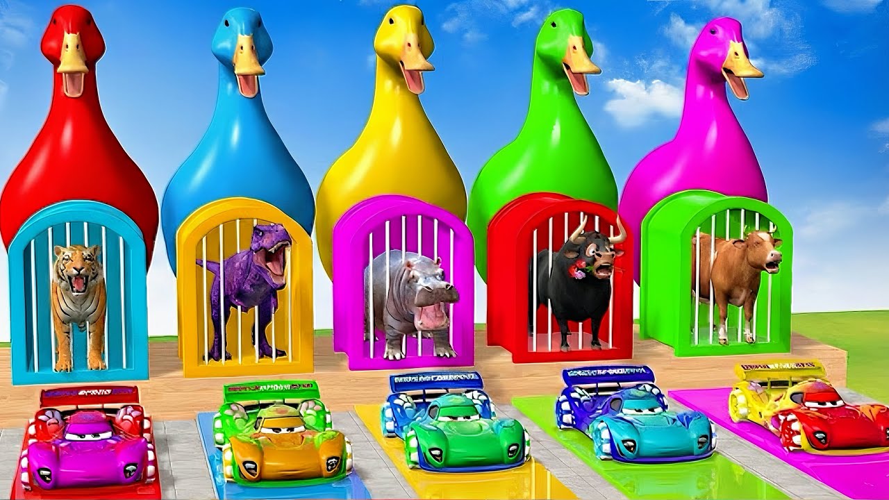 Long Slide Game With Cow Elephant Gorilla Hippopotamus Tiger - 3d Animal Game - Funny 3d Animals