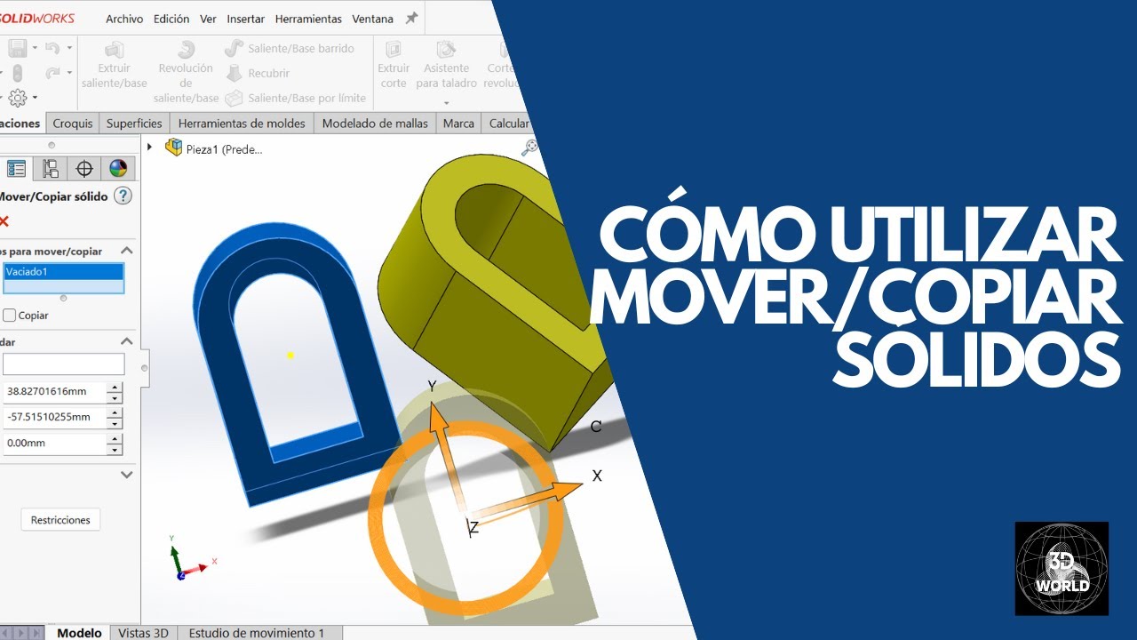 ✅ Mover / Copiar Sólido en SolidWorks 2023 en 2 min | Girar | Mover| Copiar | Pieza