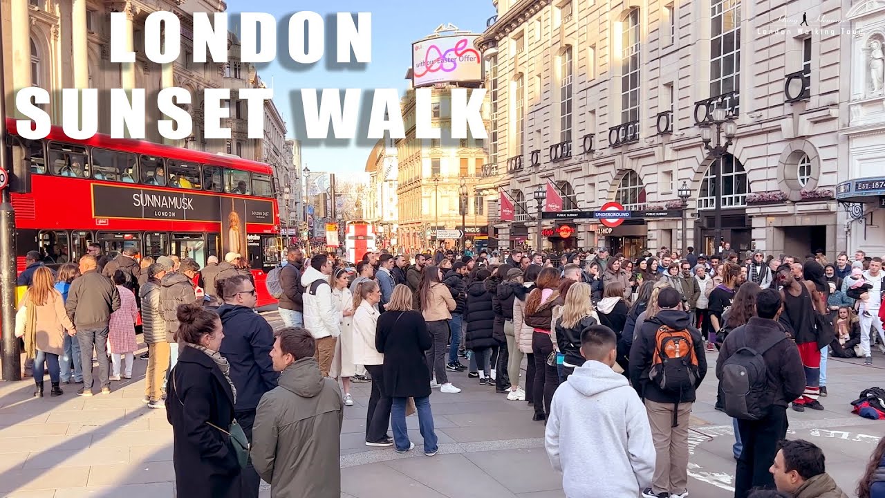 London sunset walk - April 2023| Piccadilly Circus, Oxford Street, Regent Street| London walk 4k