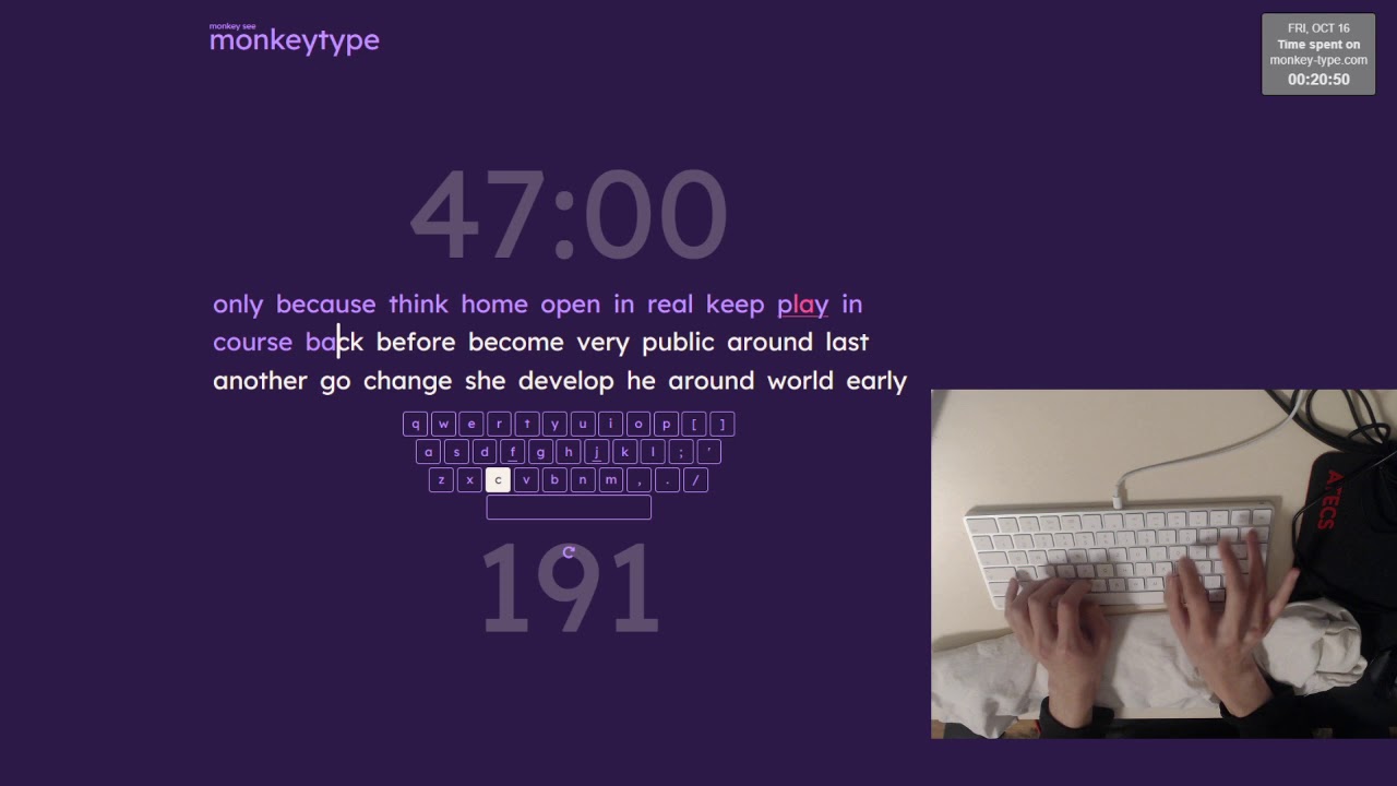 Monkey-Type Former One Hour World Record (189.37 WPM, 202.19 raw, 95.57% accuracy)