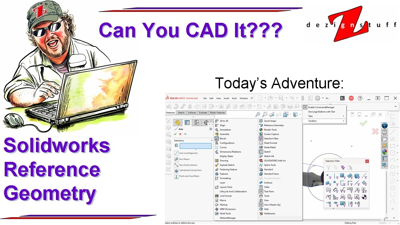 Solidworks Reference Geometry - planes, axes, coord systems, points, and more