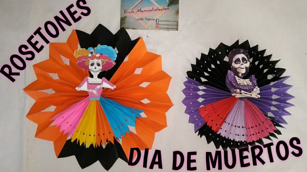 Rosetones de papel con hojas de colores para decorar en día de Muertos 💀 o Halloween 🎃 con catrinas