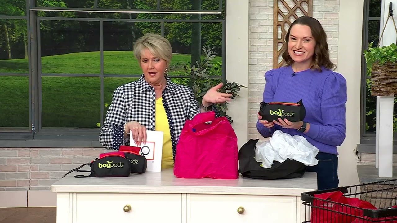 BagPodz Set of 6 Nylon Shopping Bags w/ Storage Pod & Clip on QVC