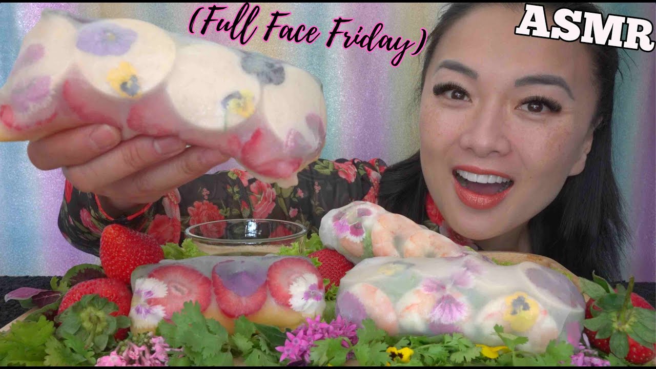 ASMR MOST PRETTY FLOWER SUMMER ROLL *Full Face Friday (EATING SOUNDS) LIGHT WHISPERS | SAS-ASMR