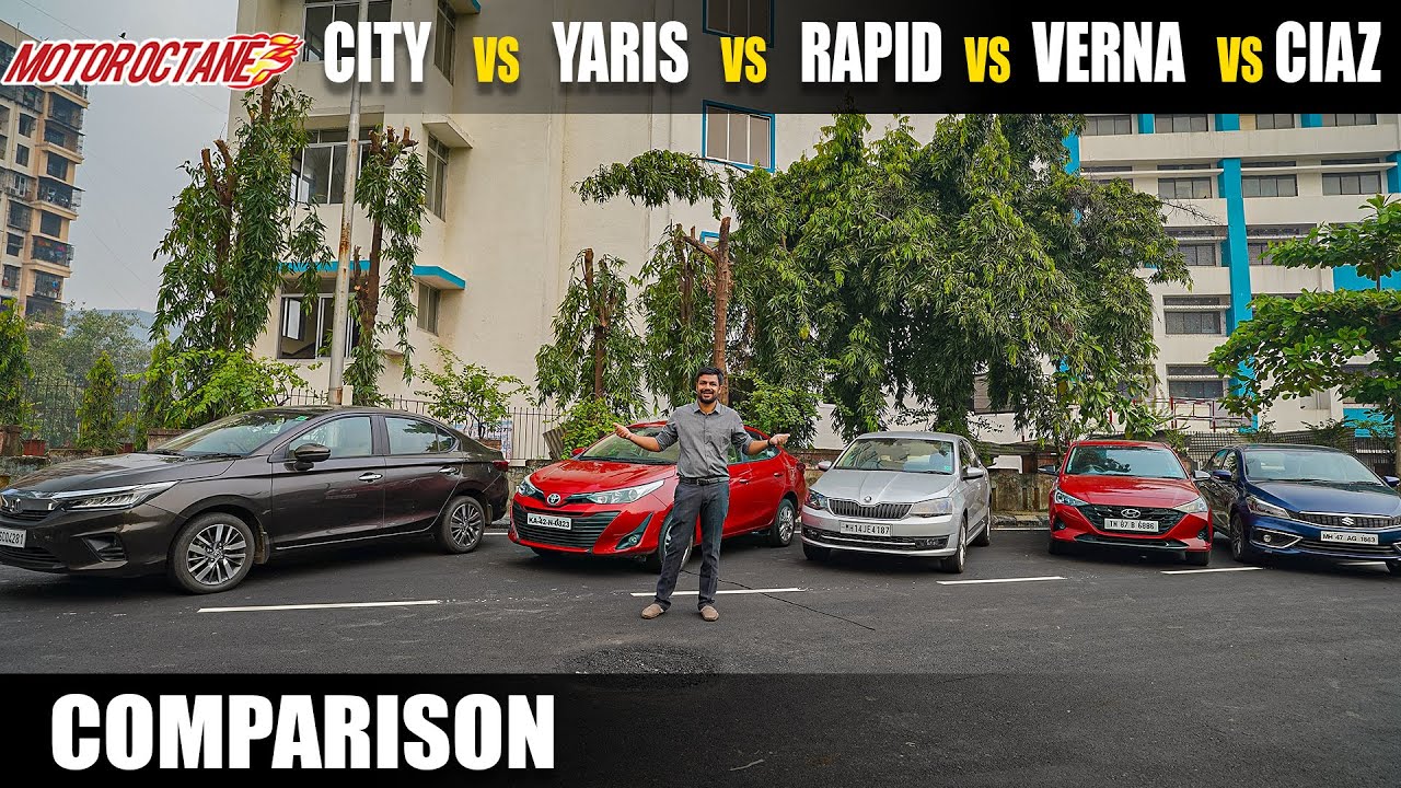 2020 Honda City vs Ciaz vs Verna vs Rapid vs Yaris Comparison | Hindi | MotorOctane