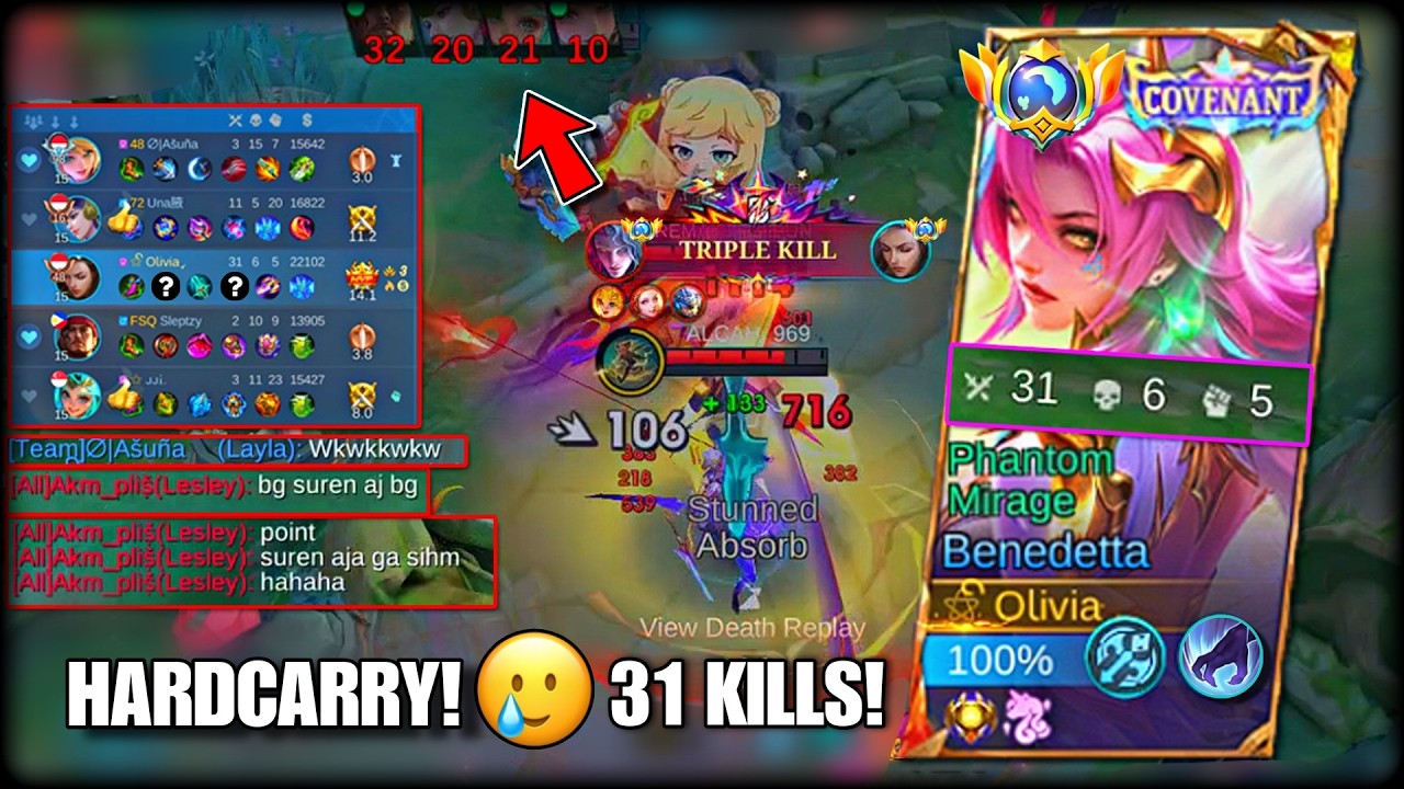 MATCH TERBERAT😭 Benedetta Hypercarry 31 Kills! Best Build & Emblems! - MLBB