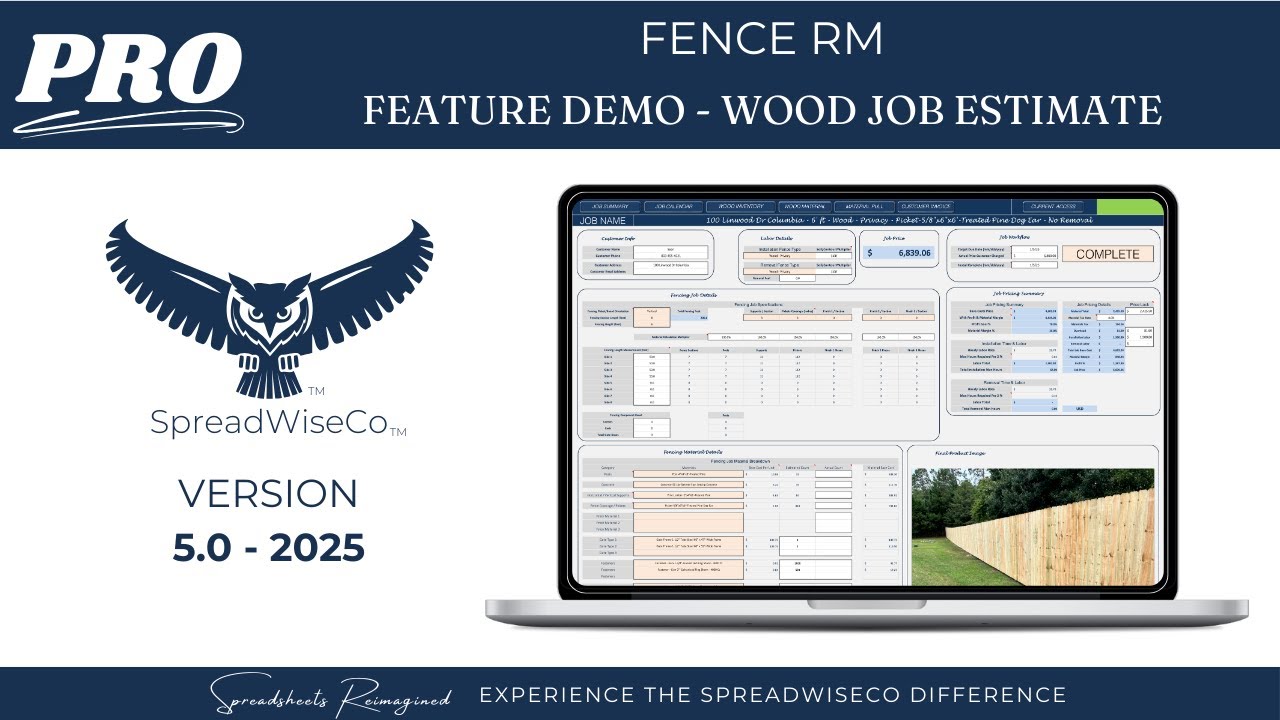 Feature Demo - Fence RM - 5.0 - Wood Picket Fence Estimate - SpreadWiseCo PRO
