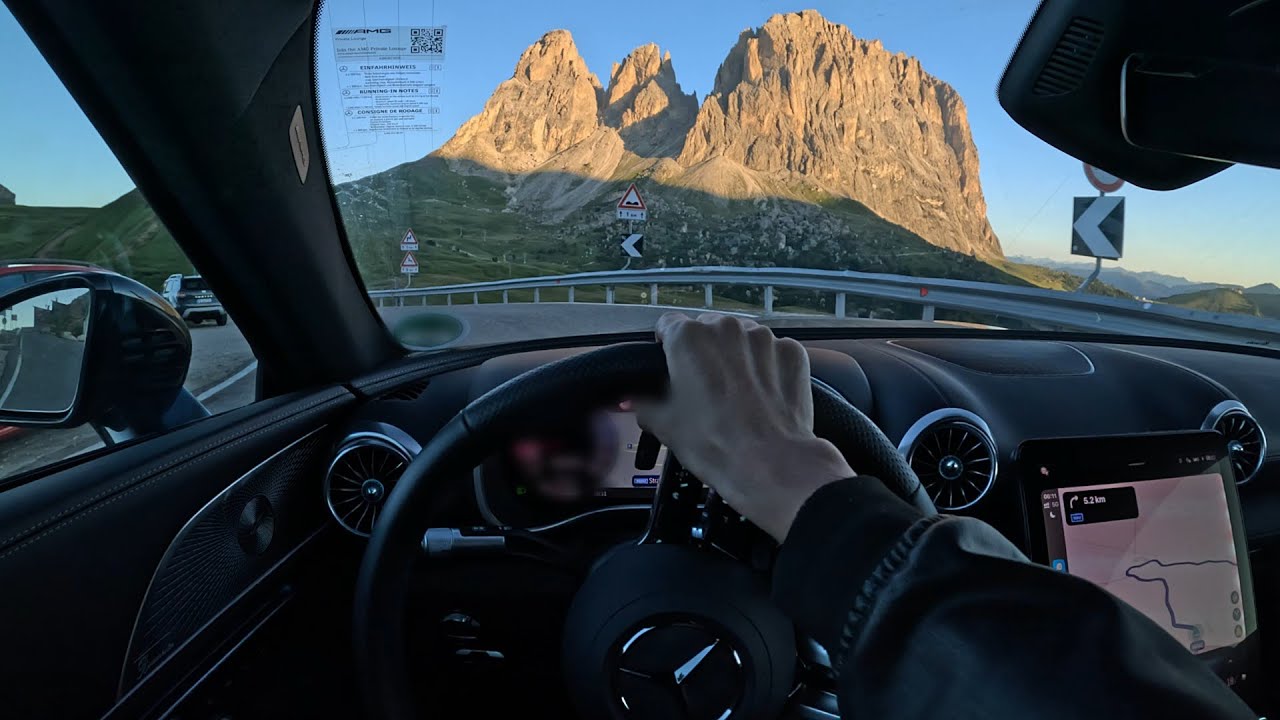 AMG SL63 Italian Alps Sunrise Drive: Sella Pass | Dolomites | 4K ASMR POV Scenic Drive