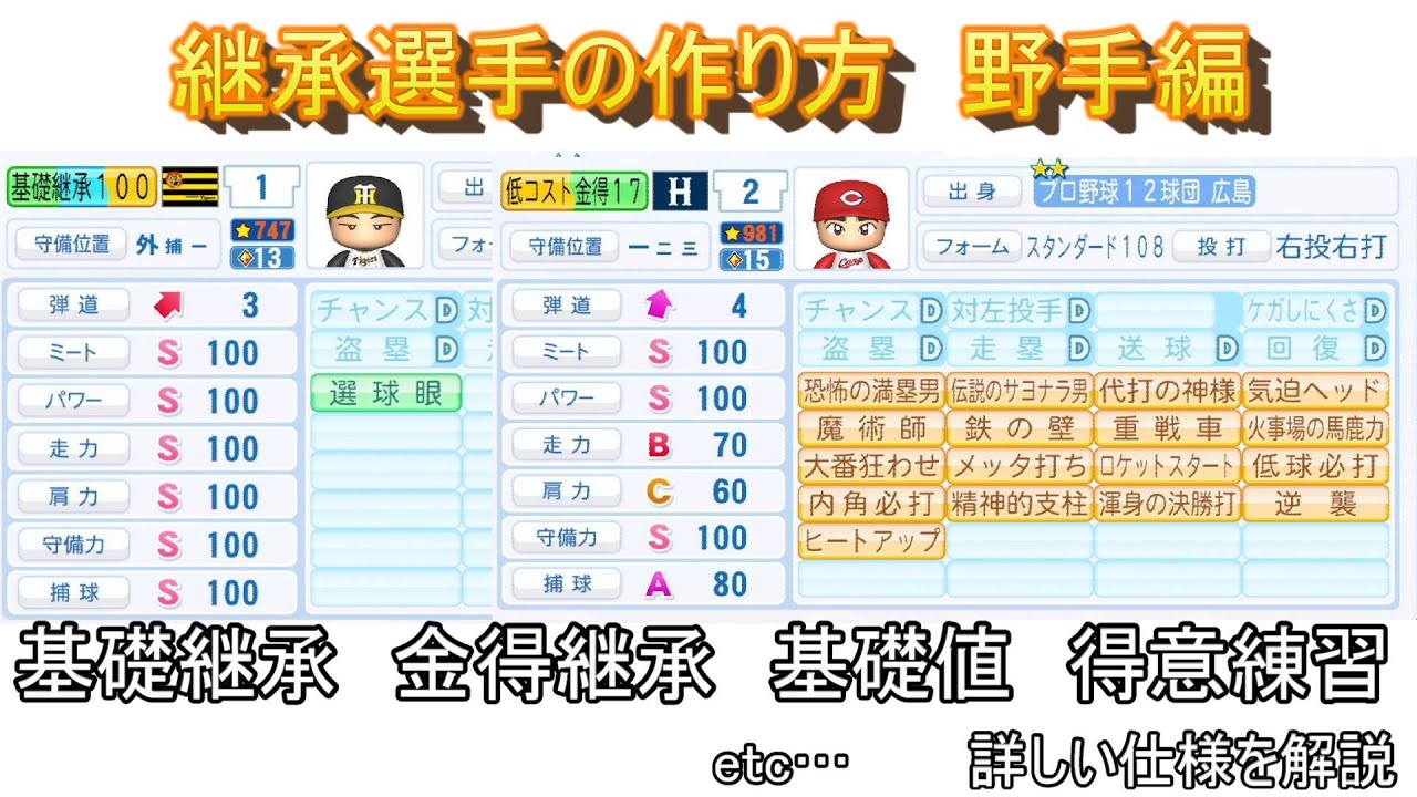 継承選手の作り方（野手） パワプロ２０２４