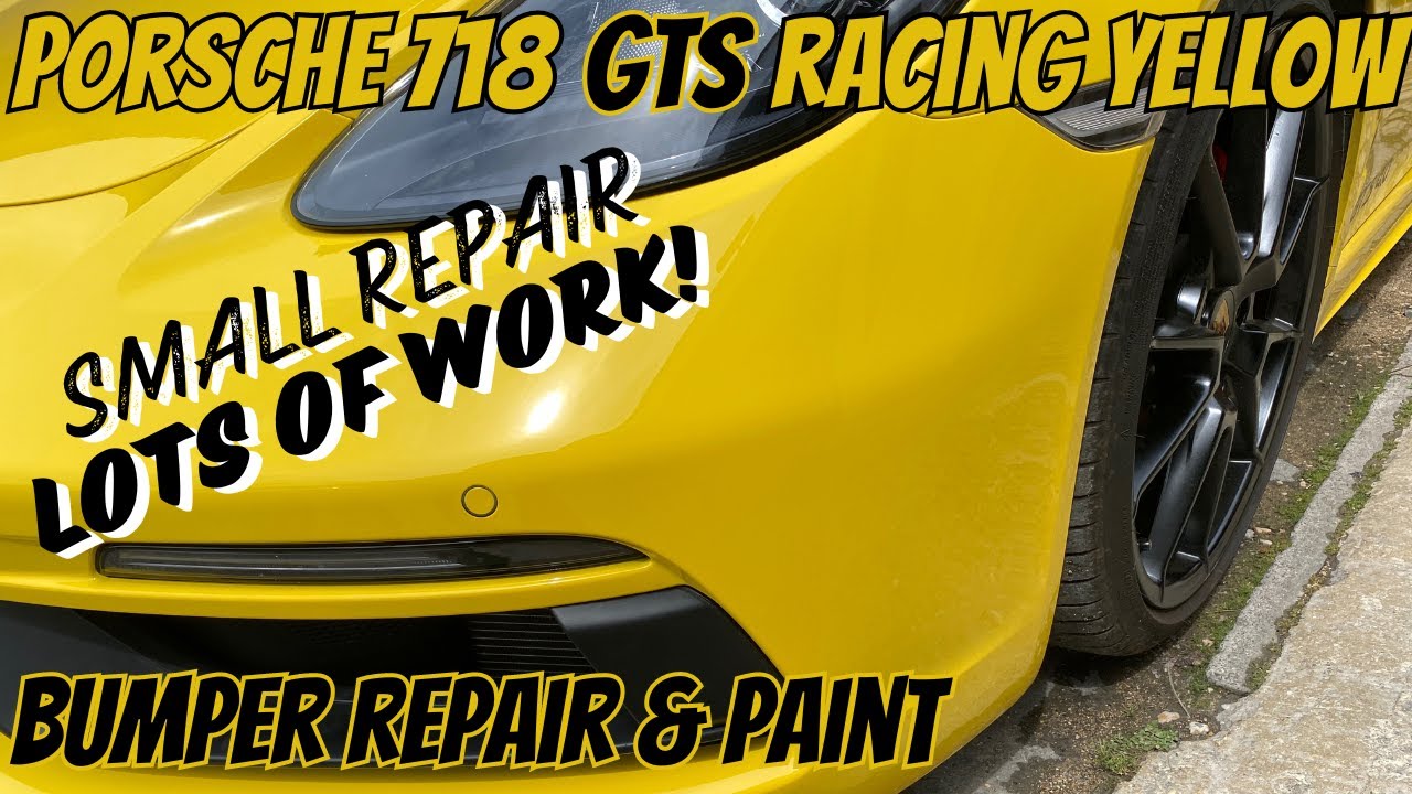Spraying a Porsche Boxster 718 GTS Racing Yellow Front Bumper