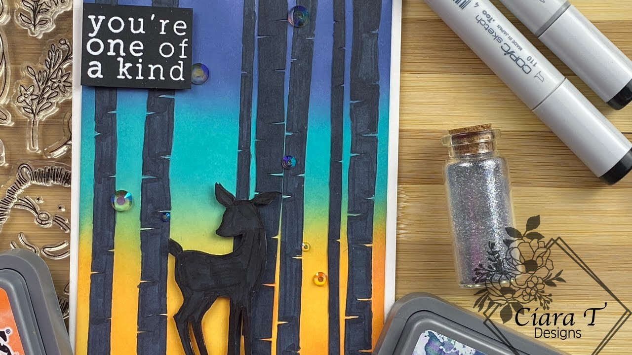 Distress oxide blended silhouette deer card