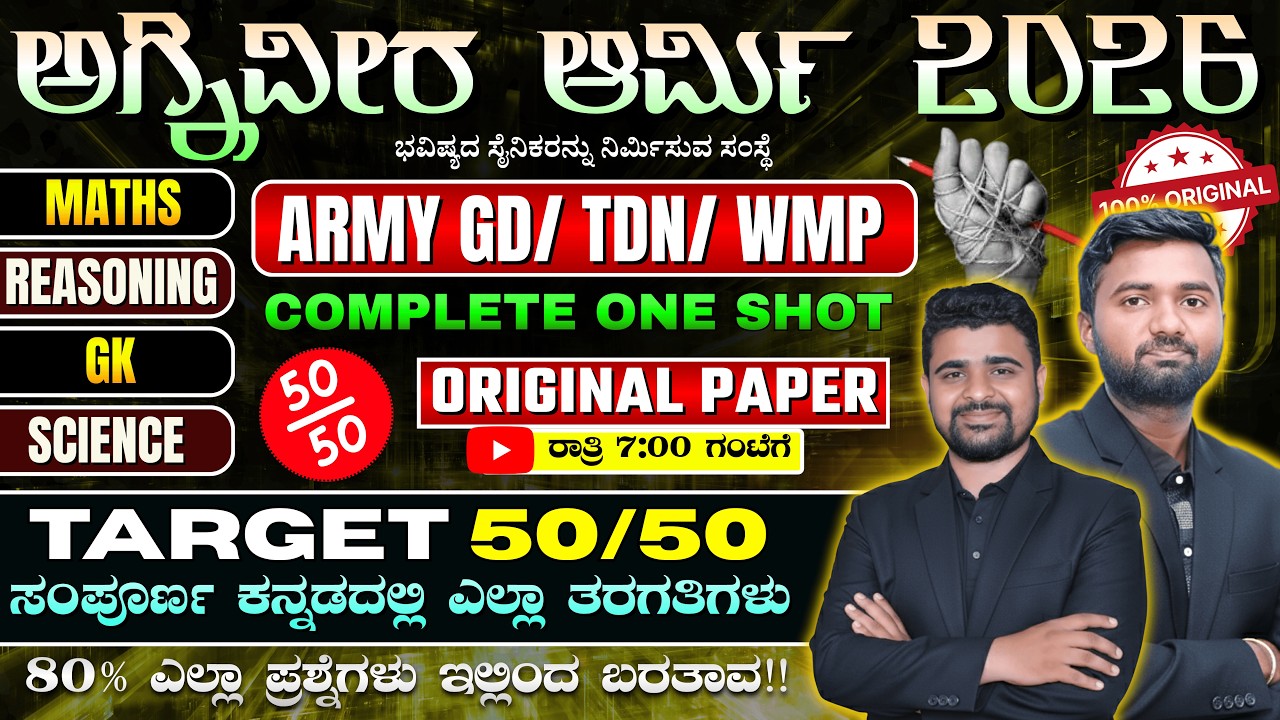 Agniveer Army GD 2026 Real Paper Analysis |  GK, Maths, Science, Reasoning | Kannada Explanation