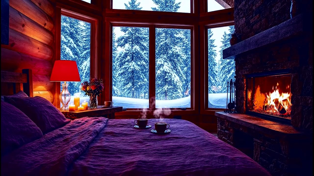 Snowy Cabin Ambience: Tranquil Winter Night | Deep Focus & Sleep Music with Rain 🌧️