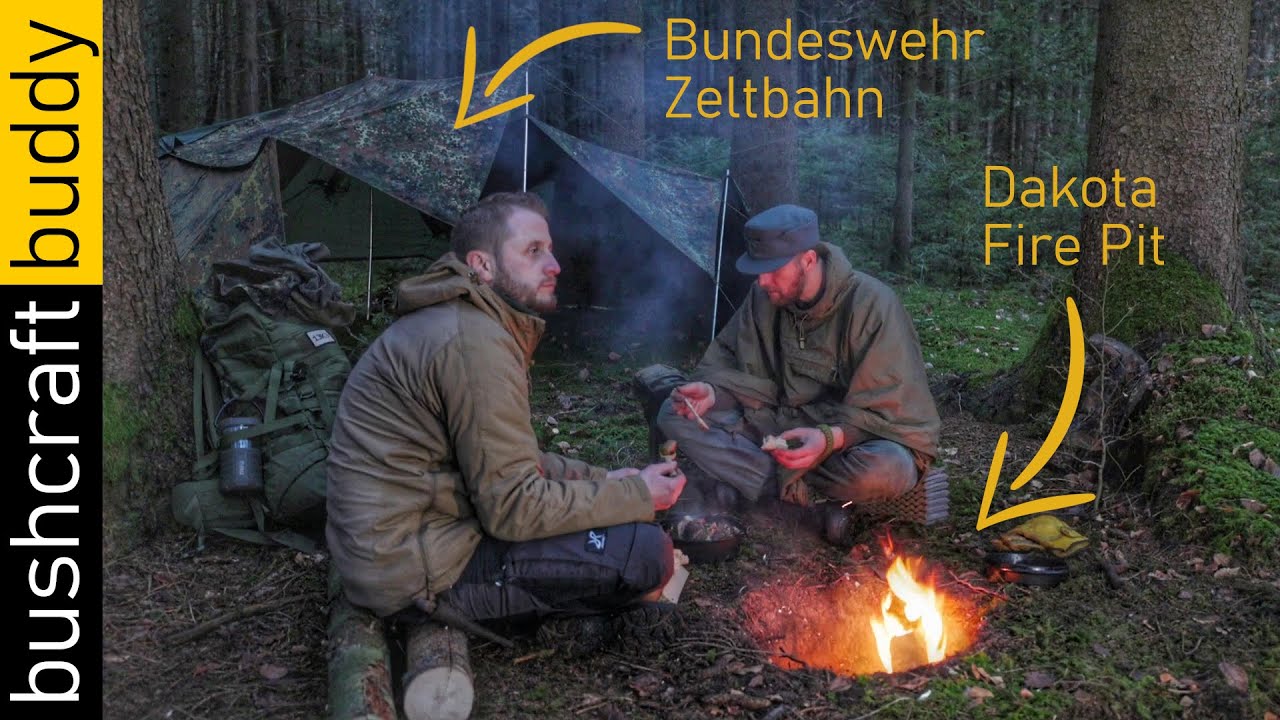 Heavy Rain Bushcraft | Bundeswehr Zeltbahn Shelter | Flint and Knife Dakota Fire | Dutch Oven