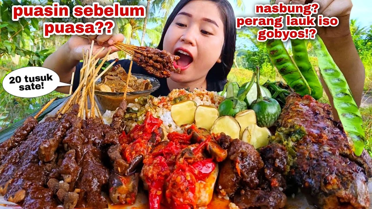 SEBELUM PUASA⁉️ 20 TUSUK SATE NASI BUNGKUS JUMBO LALAPAN JENGKOL PETE MENTAH