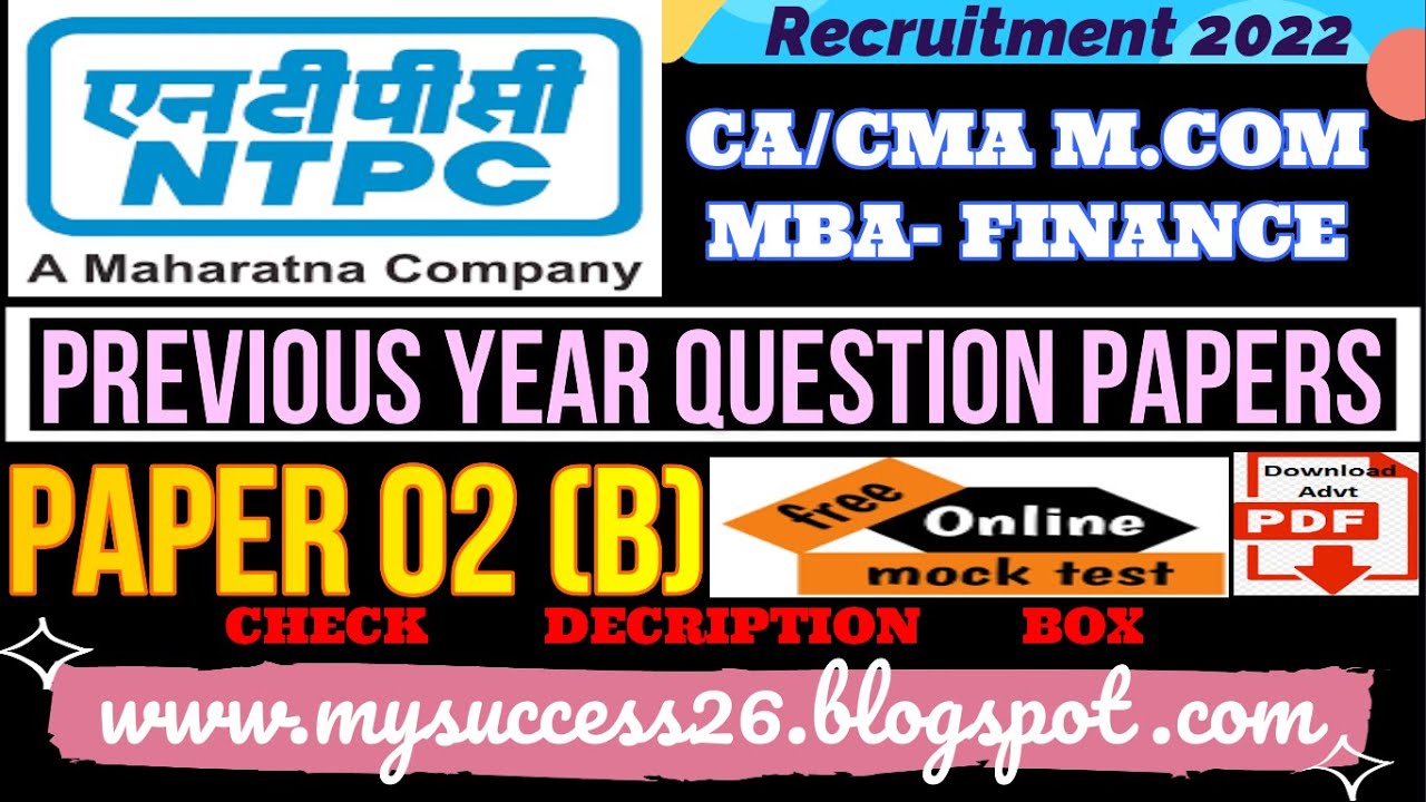 NTPC Executive Trainee Finance | PSU Past Papers | Finance & Accounts I CA I CMA I MBA Finance | PSU