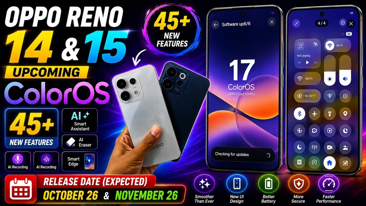Oppo Reno 14 And 15 Upcoming New ColorOs 17 😍 Update New 45+ Features And Release Date Confirm 🔥⚡
