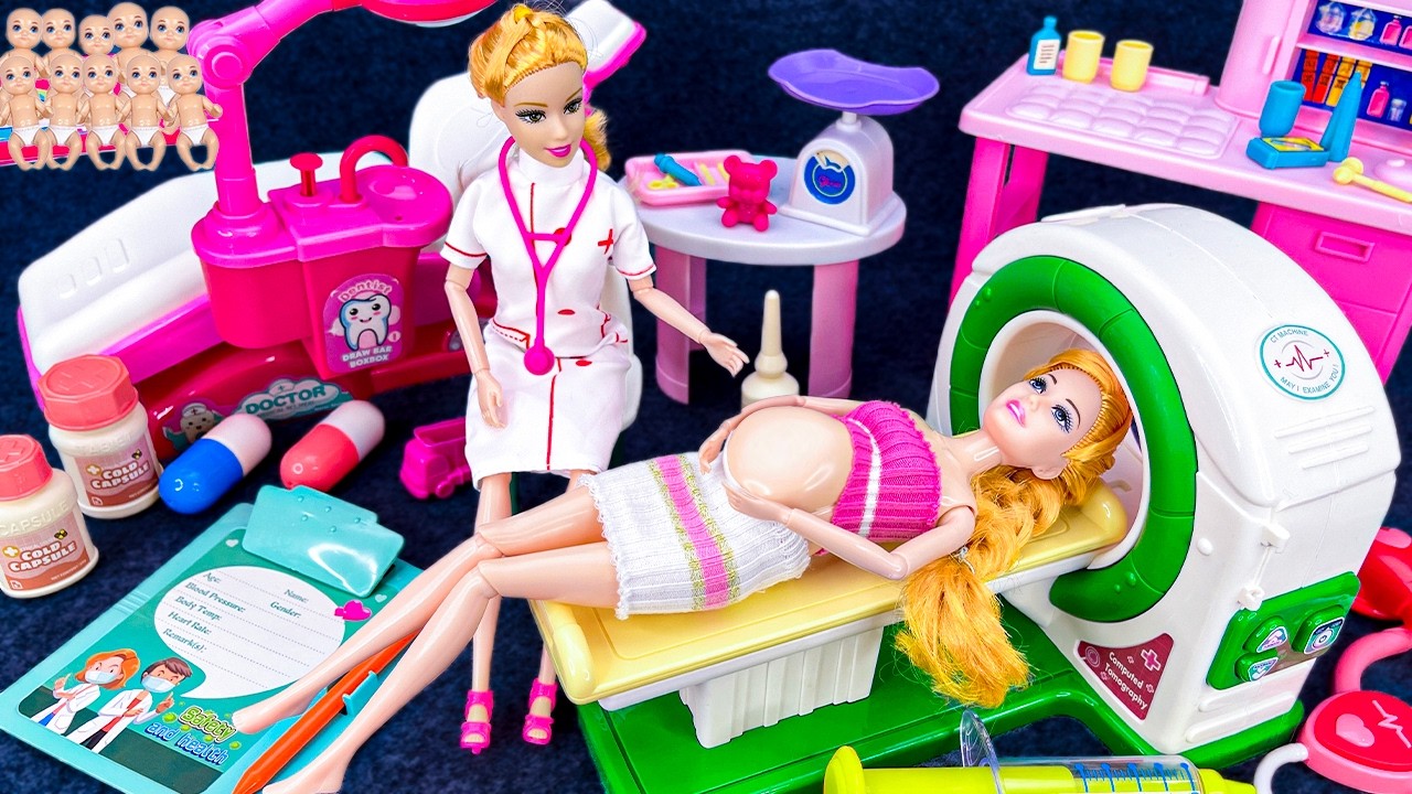 12 Minutes Satisfying Unboxing Pink Barbie Princess Family Playset，Cute Pinkfong Ambulance Toys ASMR