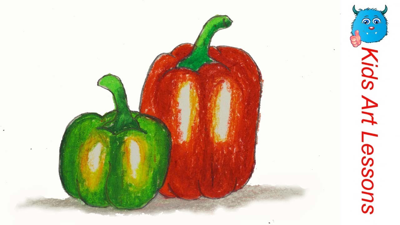 How to Draw Capsicum (Bell Pepper) Easy Step by Step Vegetables Drawing in Pastel