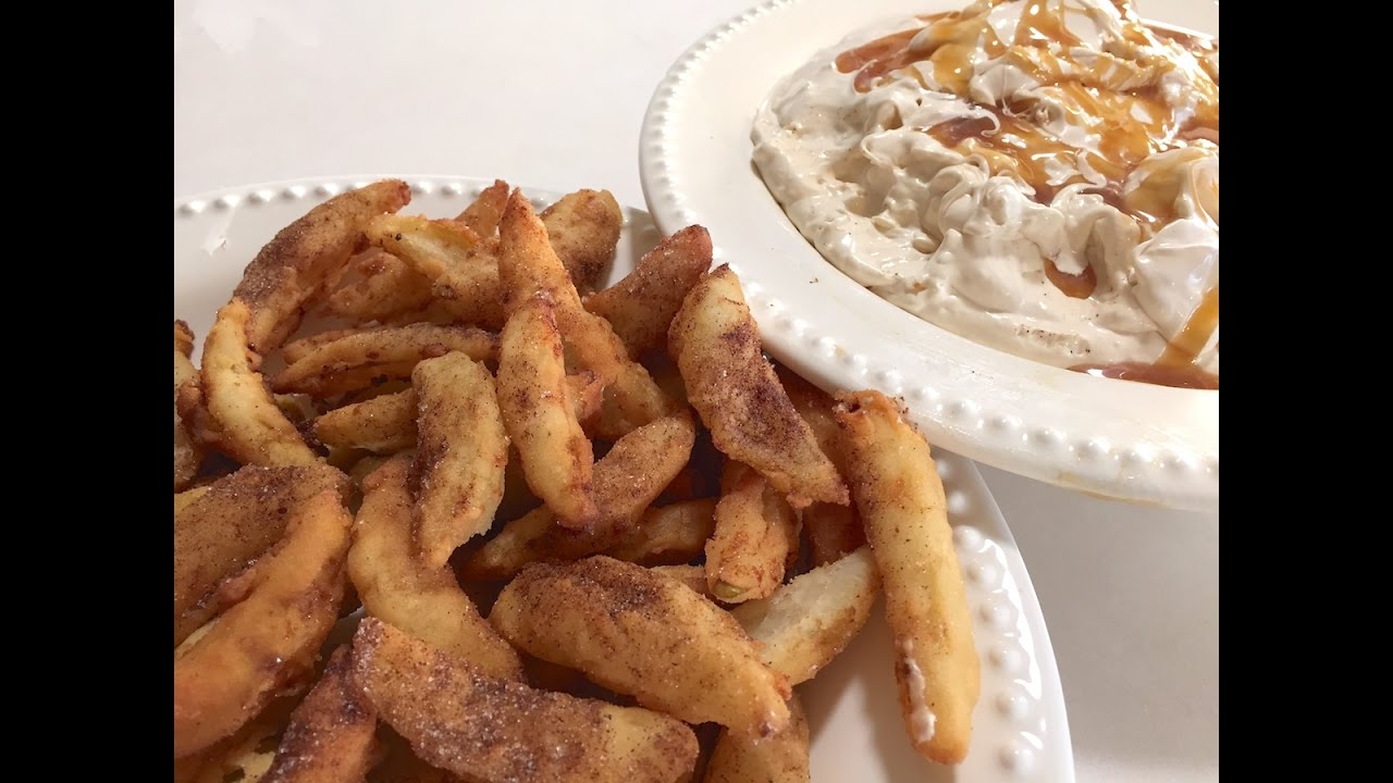 Apple Fries Recipe (Fried Apples) With Caramel Cream Dip: How To Make Apple Fries | Fall Recipes