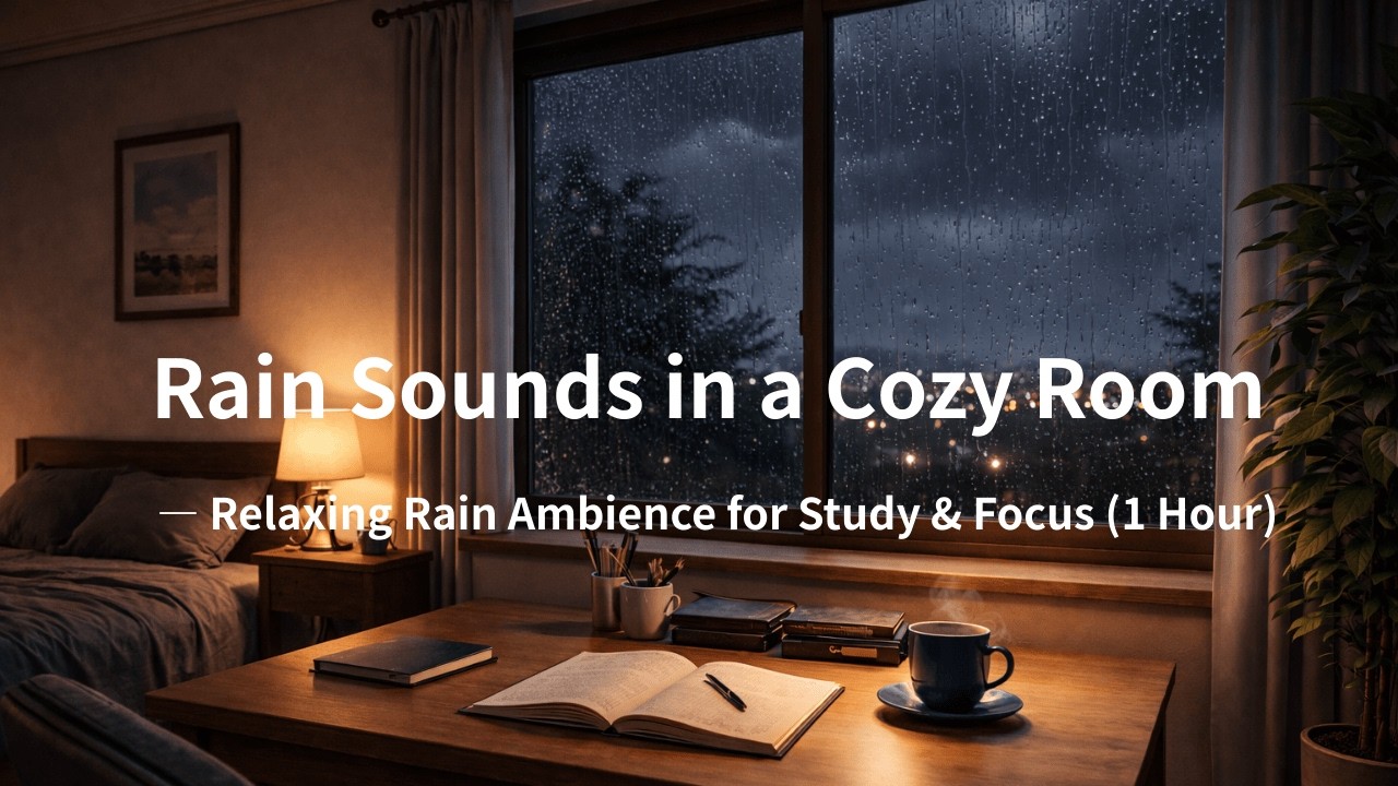 Rain Sounds in a Cozy Room — Relaxing Rain Ambience for Study & Focus (1 Hour)