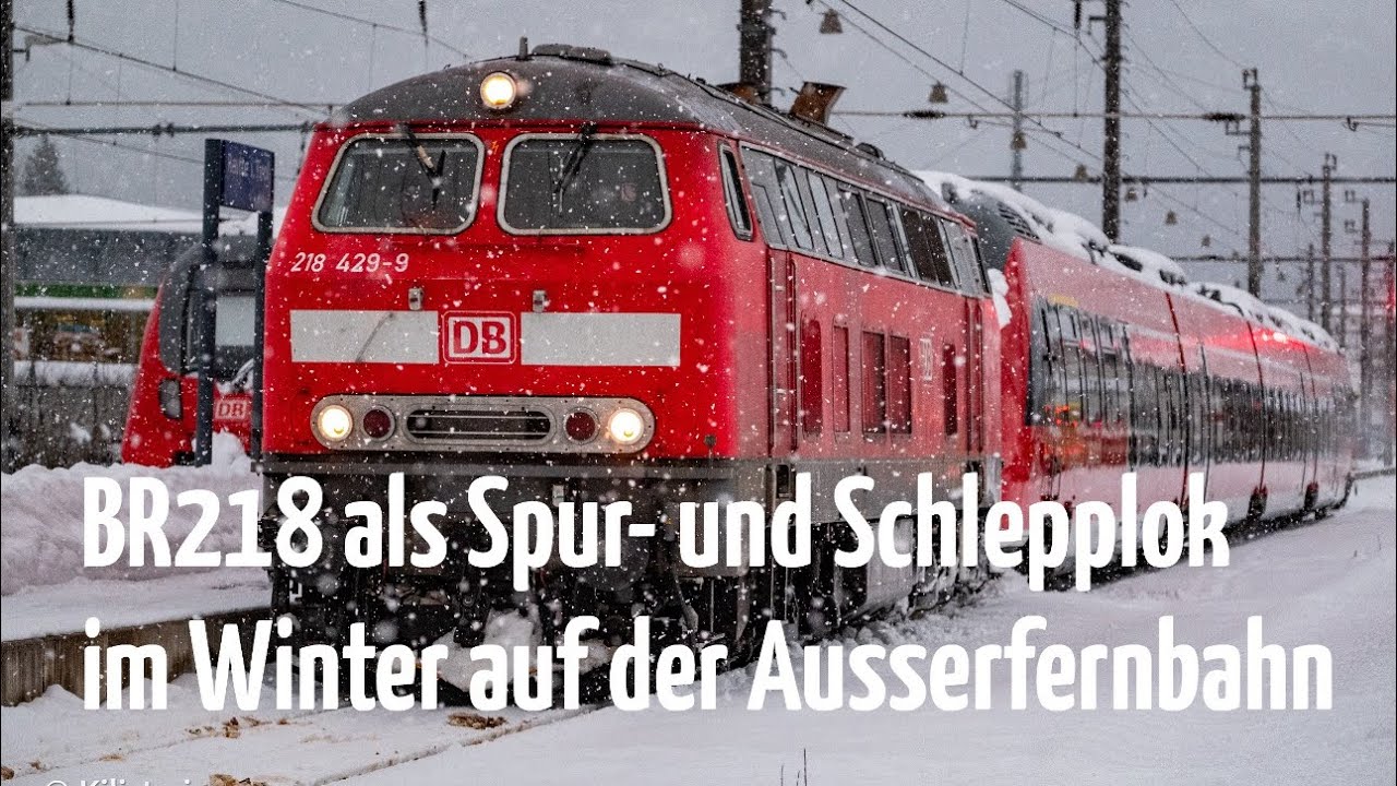 Seltenes Spektakel auf Außerfernbahn:BR218 als Spur- u. Schlepplok für eingeschneite Talent2 Hamster