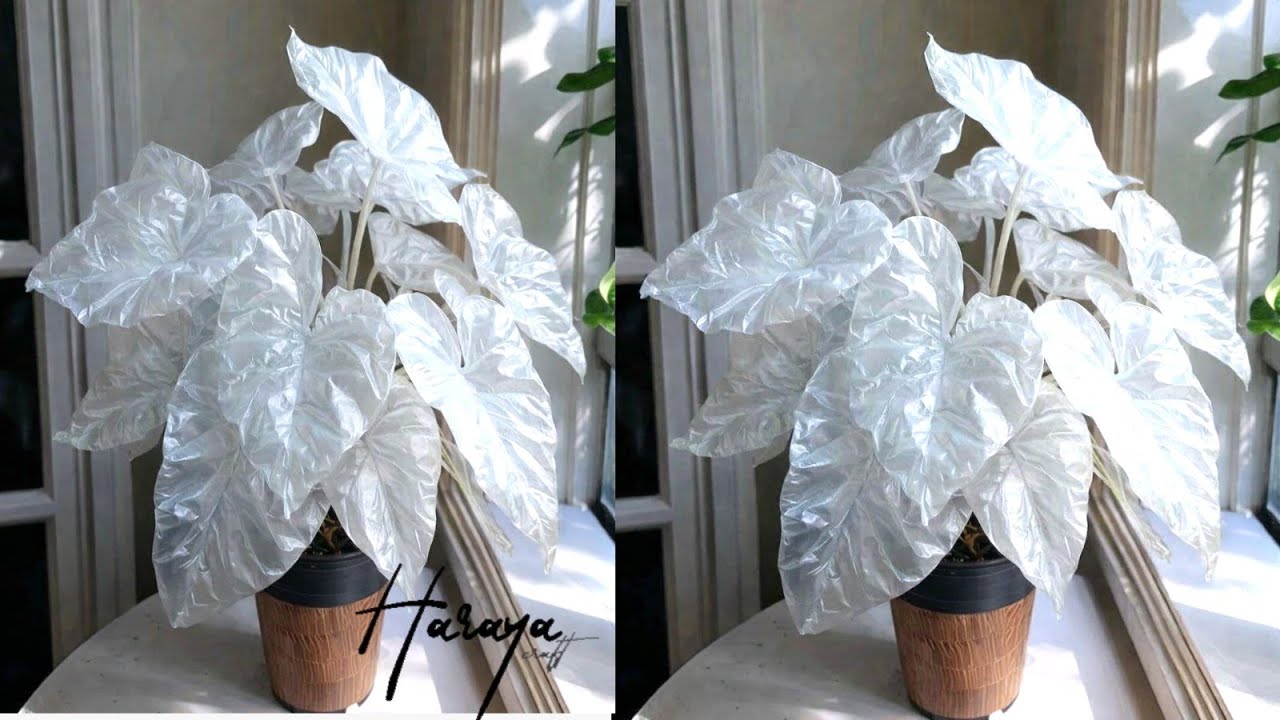 Amazing DIY artificial leaves✨Complete DIY Caladium plants from plastic shopping bags #craft