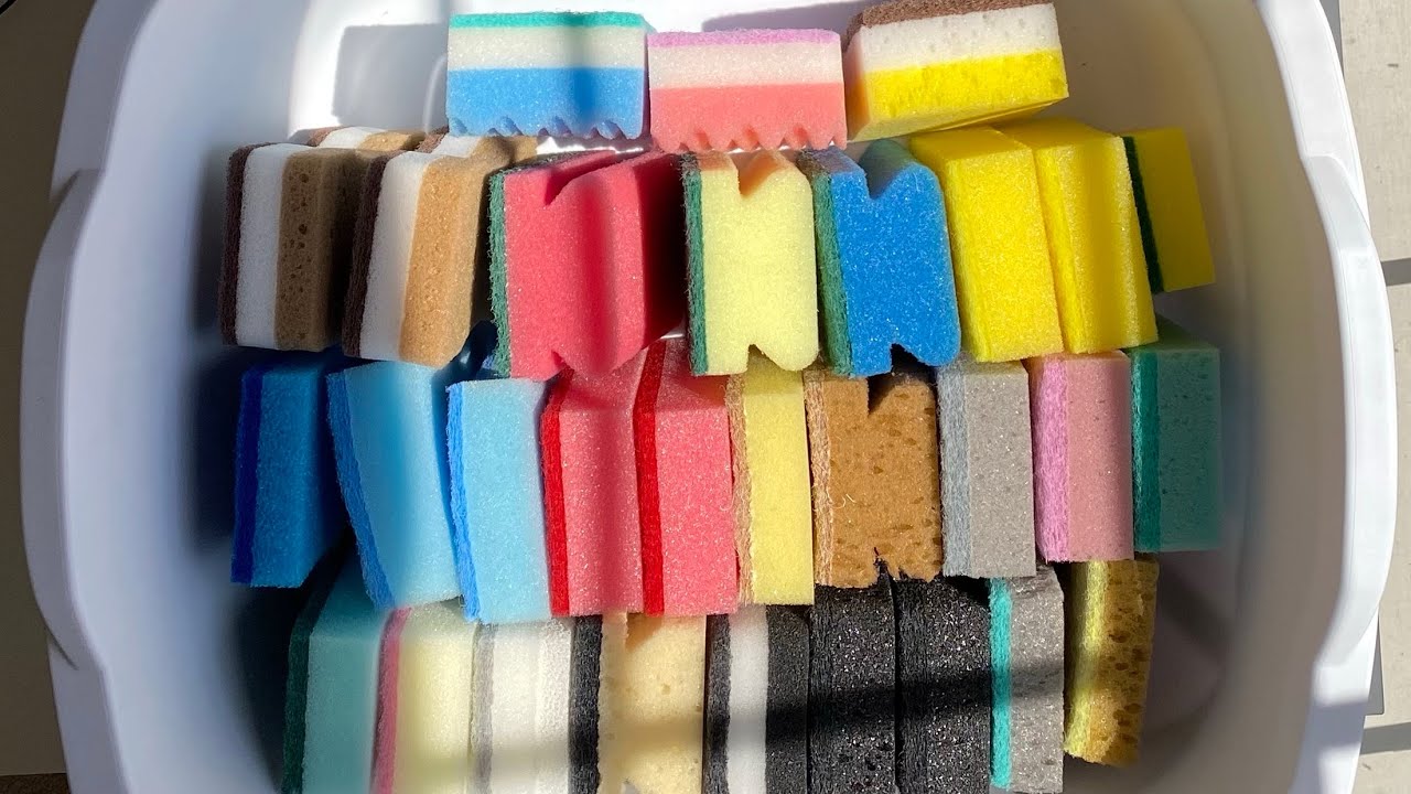 ASMR x30 dry bulk kitchen sponge ripping variety- crispy foam bucket birthday celebration 🎂