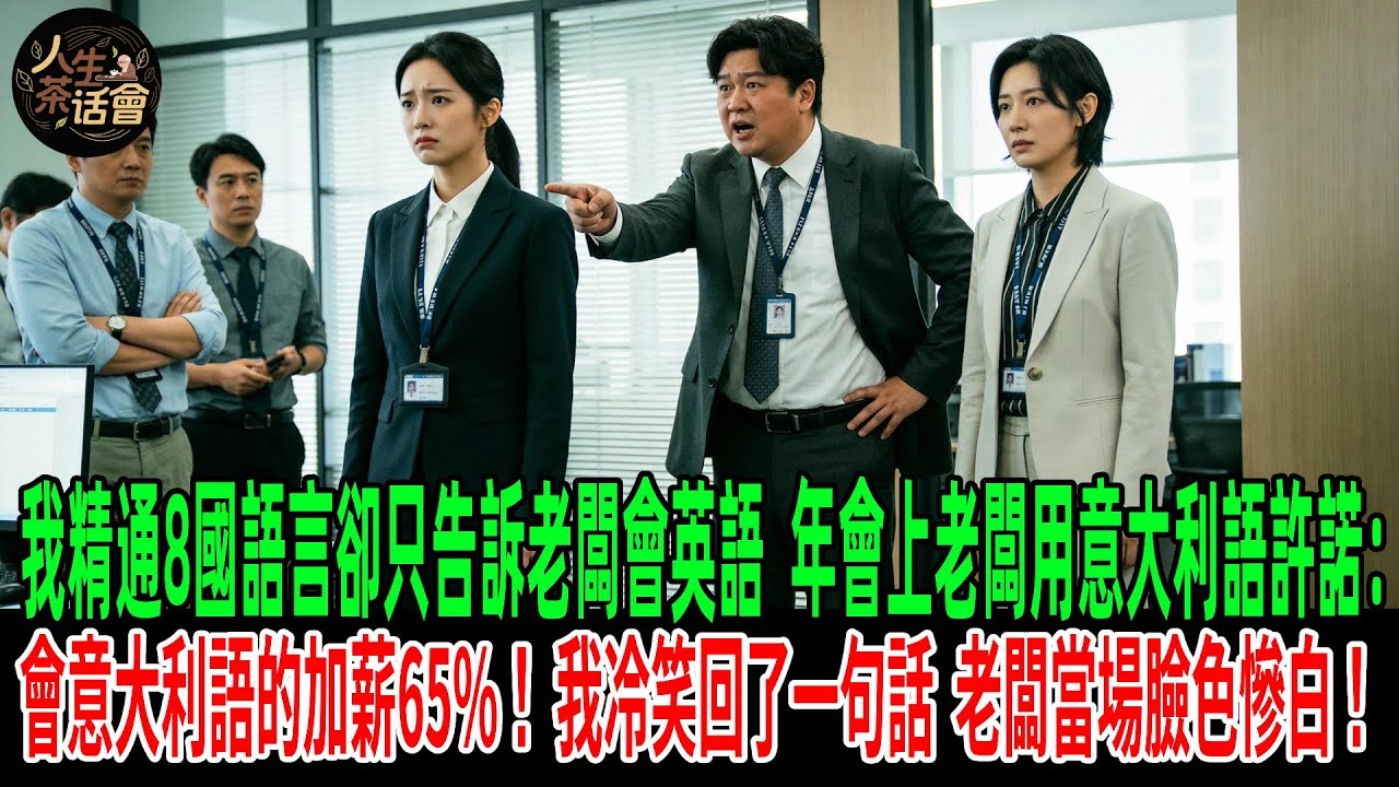 我精通8國語言卻只告訴老闆會英語，年會上老闆用意大利語許諾：會意大利語的加薪65%！我冷笑回了一句話，老闆當場臉色慘白！【人生茶話會】#情感故事 #老年生活#情感共鸣#故事分享 #故事#原創