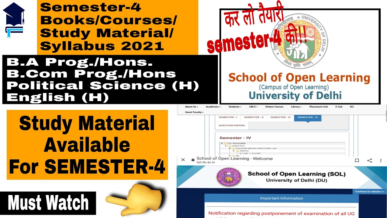 Semester-4 Study Material 2021 Syllabus/Books/Course || B.A SOL/REGULAR/NCWEB DELHI UNIVERSITY #CL