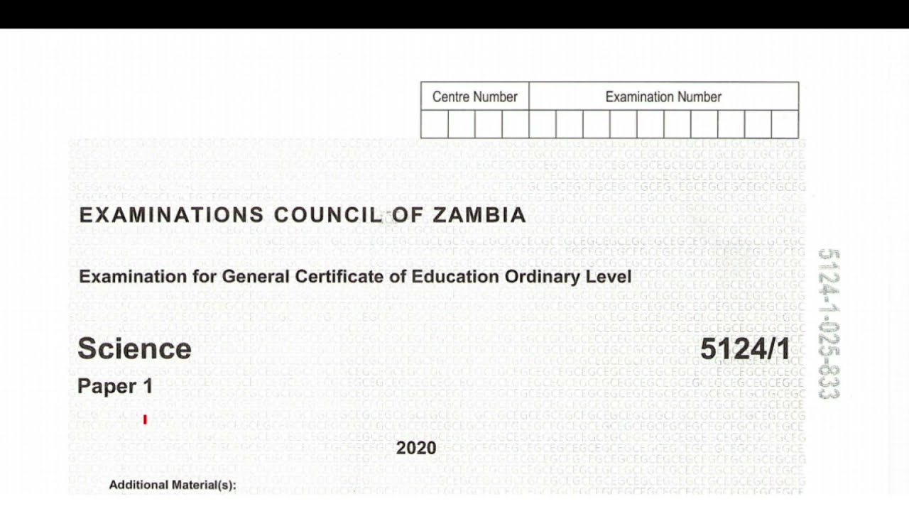 Science Paper 1 2020 GCE || Ecz Science Past papers for grade 12