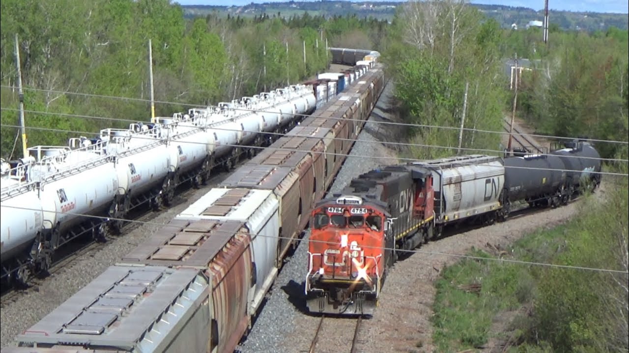 Three Way Train Meet! Heavy Potash Train CN 730 w/Mid & Rears DPUs at Gort Junction - Gordon Yard