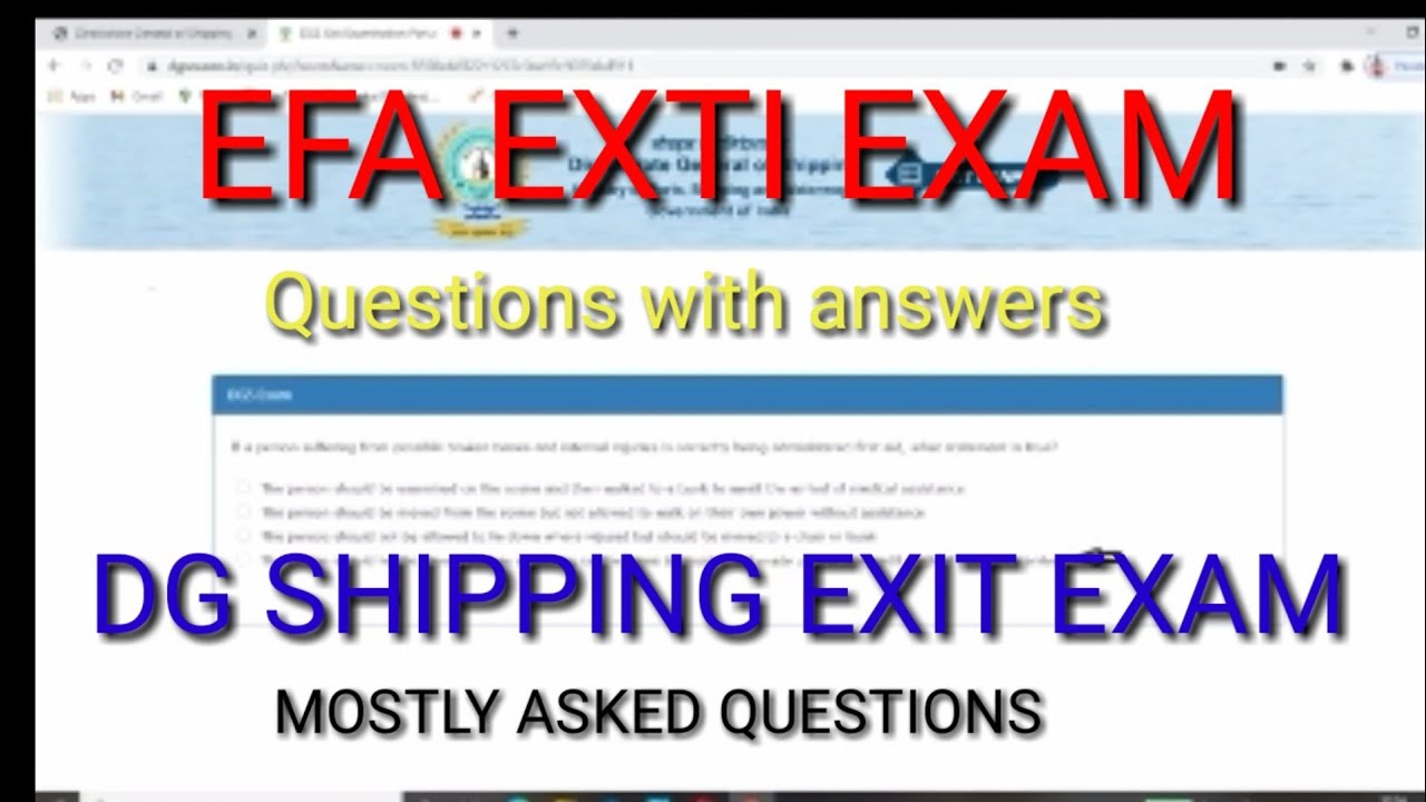 EFA EXIT EXAM #dgshipping #dg exit exam #latest EFA EXIT EXAM QUESTIONS@ answers #EFA EXIT QUESTIONS
