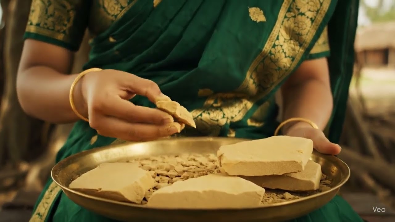ASMR Indian Village Woman Eating Yellow Multani Mitti | Clay Crunch Sounds