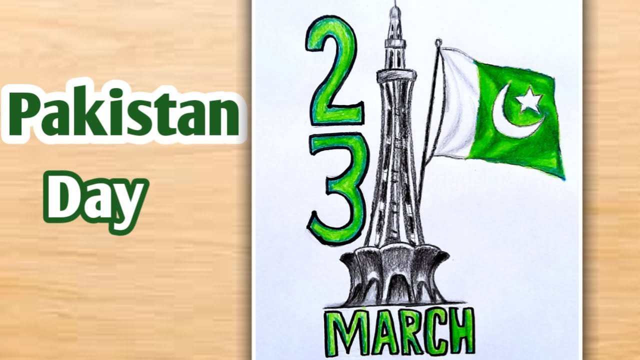 Pakistan Day Drawing | 23 March Drawing | Minar e Pakistan Drawing | Pakistan Resolution Day Drawing