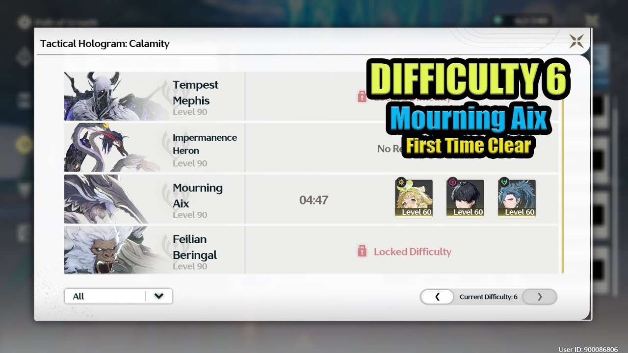I Clear Hologram Mourning Aix 6 With Lvl 60 RC1 R1 Jiyan and Rover | Wuthering Waves