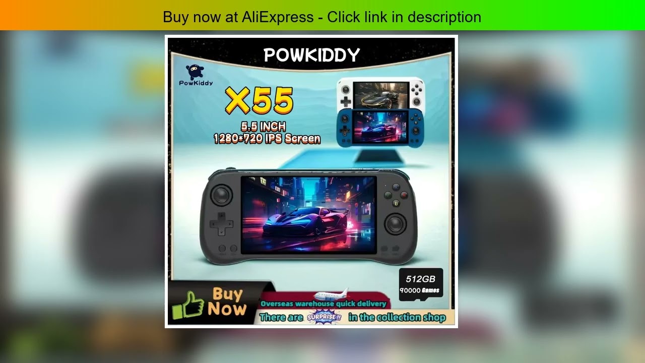 POWKIDDY X55 Handheld Game Console 5.5 INCH IPS Screen RK3566 Open-Source Linux System 4000 MAh TV