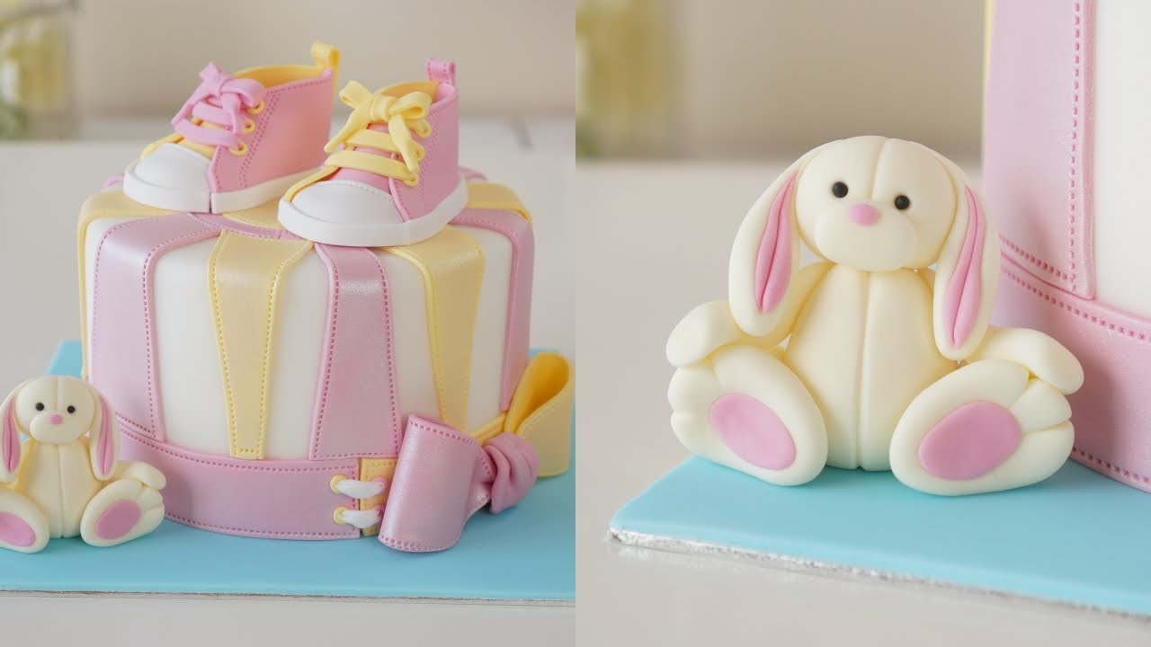Easy Baby Shower Cake with Bunny Rabbit Tutorial