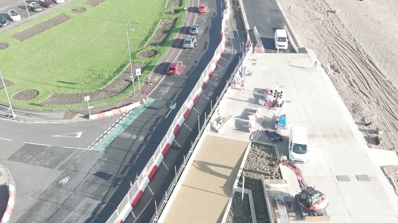 Aerial View Of Southsea Seawall construction (update Nov 28th, 2024)