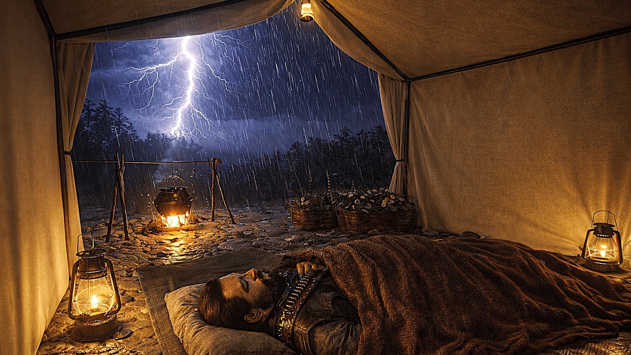 John's Peaceful Thunderstorm Night In A Cozy Tent | ASMR Rain For Deep Sleep | RDR2 ASMR