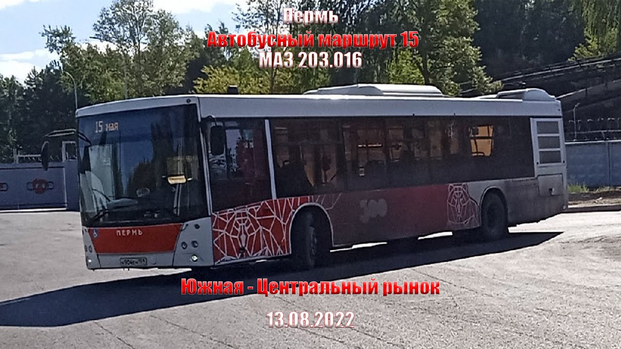 Пермь | Автобусный маршрут 15 | МАЗ 203.016 | Южная - Центральный рынок | 13.08.2022