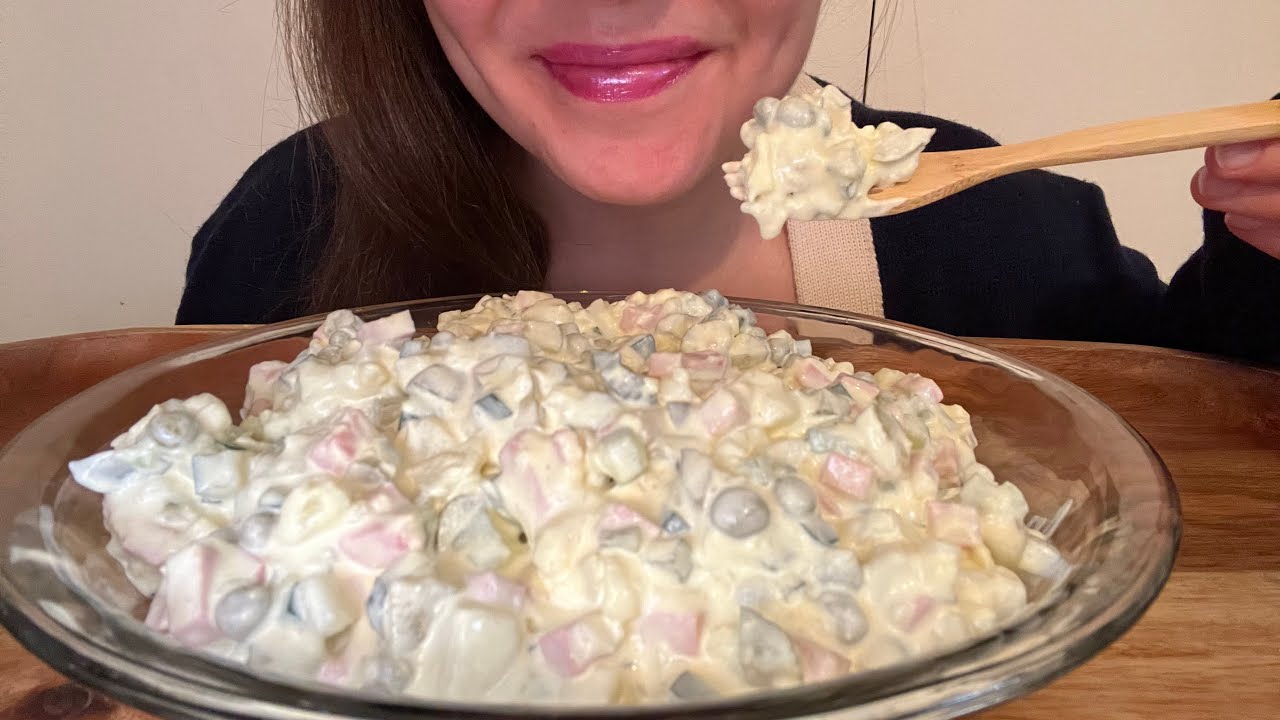 ASMR HOMEMADE POTATO SALAD (NO TALKING), STICKY SOFT EATING SOUNDS, ASMRfood
