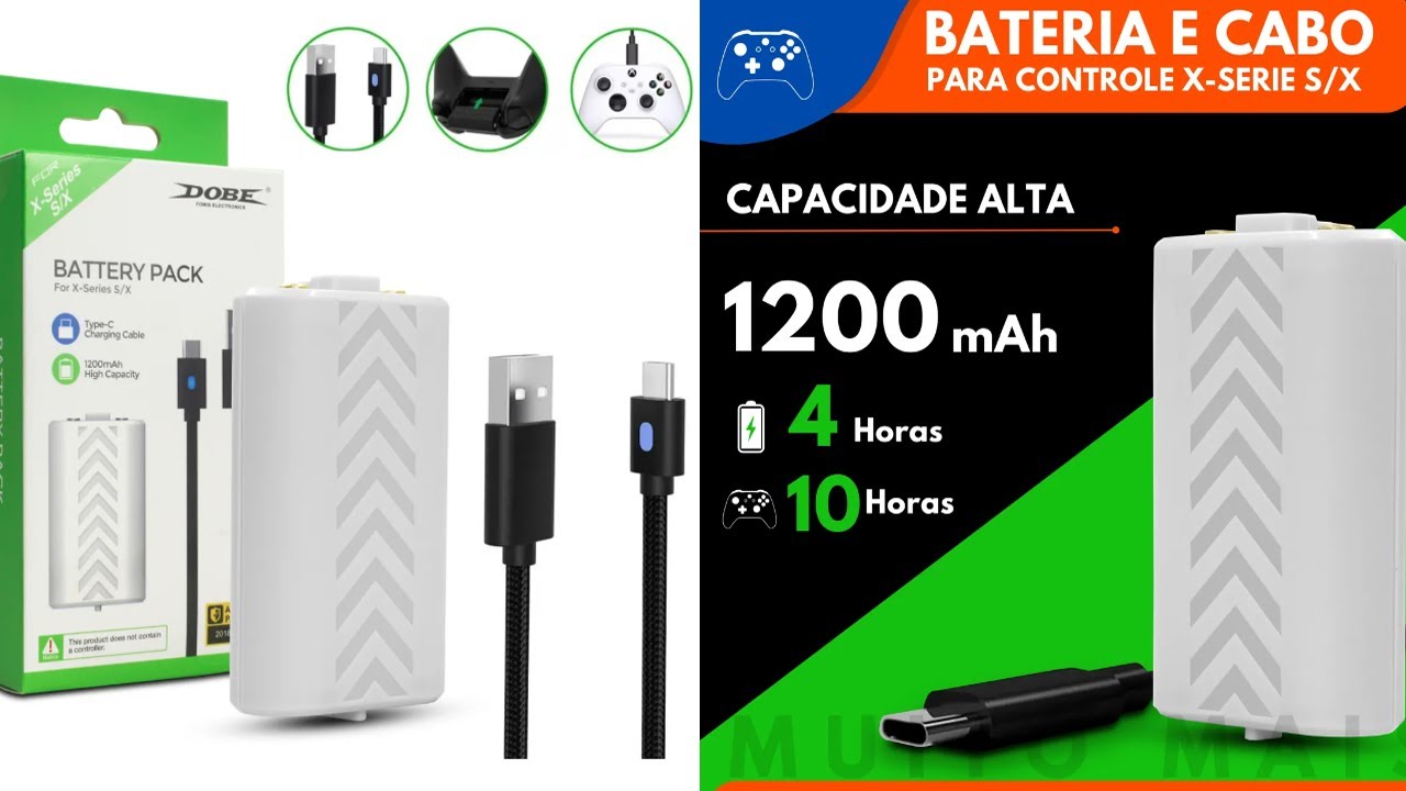 Bateria Controle Para Xbox Séries S X 1200mah Cabo 3m